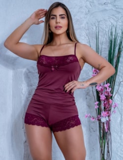 Baby Doll Feminino de Renda e Microfibra Sensual