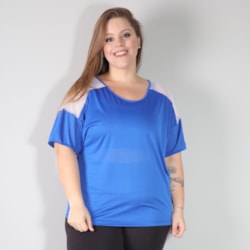 Blusa Azul em Dry Fit com Recortes de Tela Branca | Ref: 4.4.4143-0602