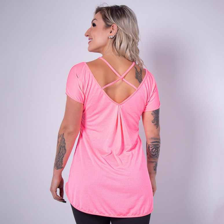 Blusa em Dry Fit Rosa Neon com Manguinhas | Ref: 3.3.2553-39