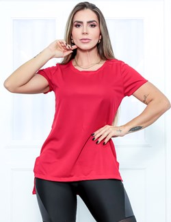 Blusa Feminina Alongada com Manguinhas Vermelho Rubi | Ref: 3.3.2552-1