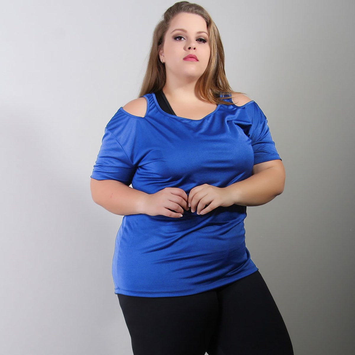Blusa Fitness Plus Size Azul em Dry Fit | Ref: 4.4.1751-06