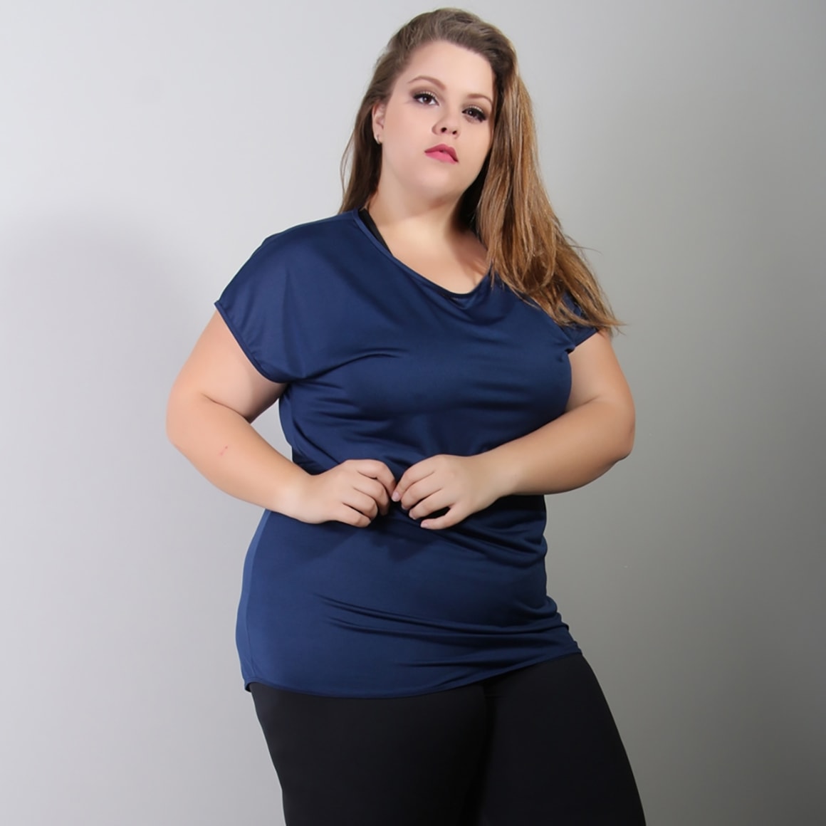 Blusa Fitness Plus Size em Dry Fit Azul Marinho | Ref: 4.4.1752-18-52