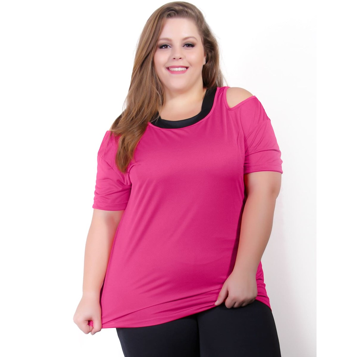 Blusa Fitness Plus Size em Dry Fit Pink | Ref: 4.4.1751-07
