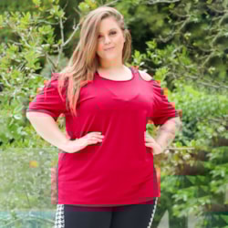 Blusa Fitness Plus Size Piquet  Vinho com Recorte nos Ombros | Ref: 4.