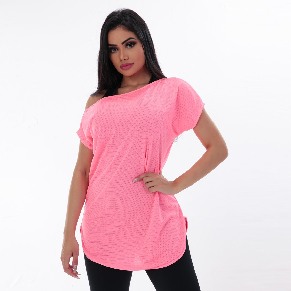 Blusa Ombro Só em Dry Fit Rosa Neon | Ref: 3.3.2434-39