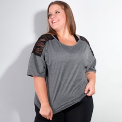 Blusa Plus Size em Dry Fit Mescla com Tela | Ref: 4.4.4143-03