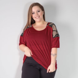 Blusa Plus Size Vinho em Dry Fit com Tela Preta | Ref: 4.4.4143-24