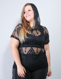 Blusa Preta Plus Size em Tela | Ref: 4.4.4419-01