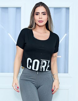 Blusa T-Shirt Cropped Feminino Com Estampa e Mangas - CORE HARD RUN