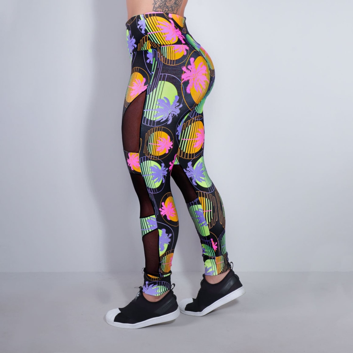 Calça Feminina Fitness com estampa e Tule Preto | Ref: 4.4.4252-3169