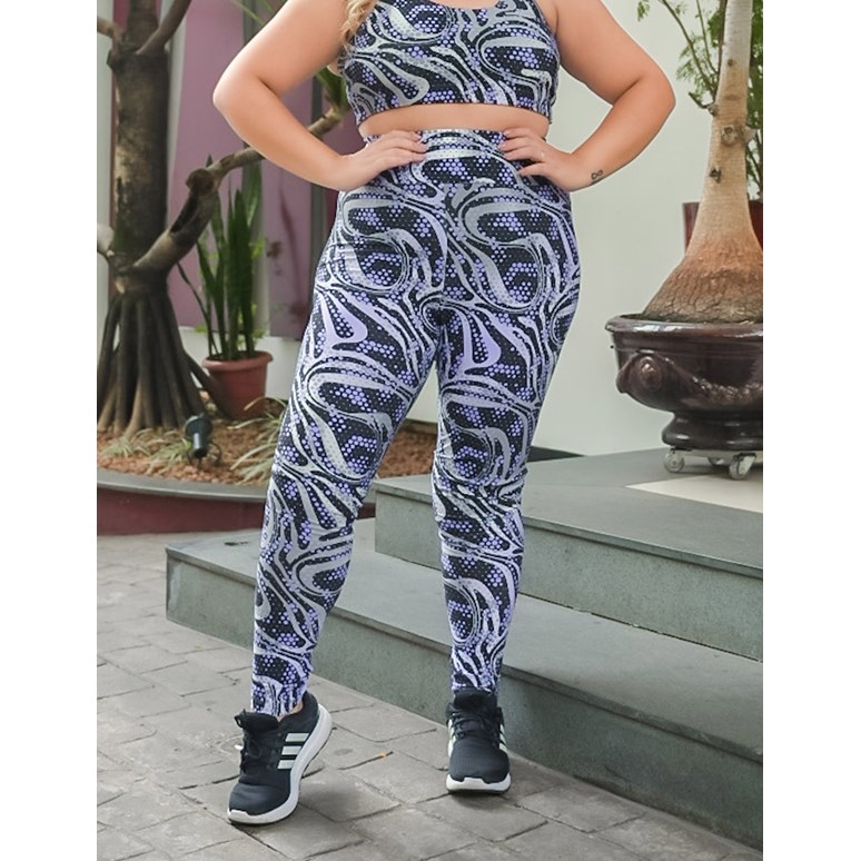 Calça Fitness Feminina com Estampa e Cós Alto Plus Size | Ref: 4.4.4293-3244