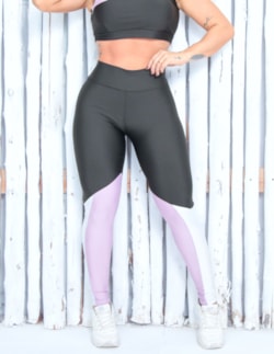 Calça Legging Cintura Alta Recorte Colorido para Academida