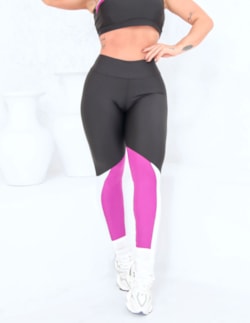 Calça Legging Fitness com Cintura Alta Recorte Geométrico Colorido