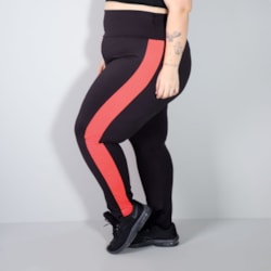 Calça Legging Plus Size Cós Alto com Recortes Laterais Laranja | Ref: