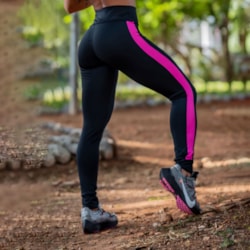 Calça Punho Fitness Preta com Tela de Poliamida Rosa | Ref: 4.4.4259-0