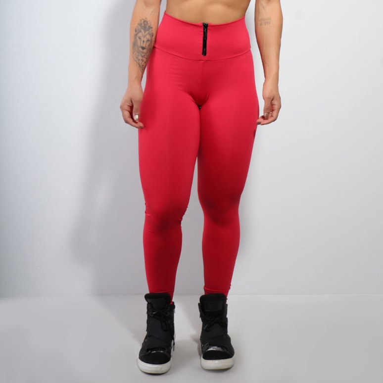 Calça Legging Feminina em Poliamida Texturizada Cintura Alta Rosa Neon