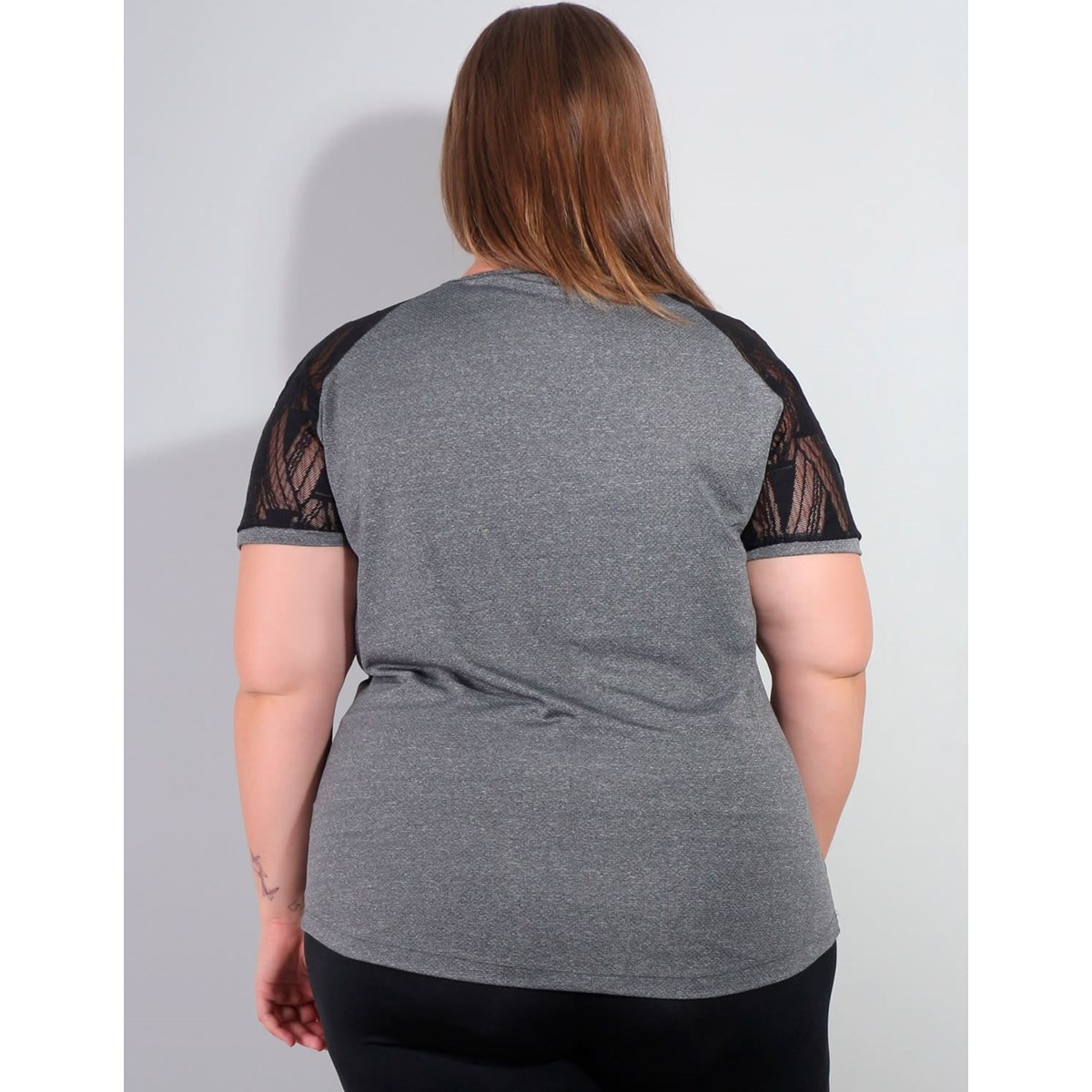 Camiseta Feminina Plus Size em Dry Fit Mescla com Recorte em Tela | Ref: 4.4.4142-03
