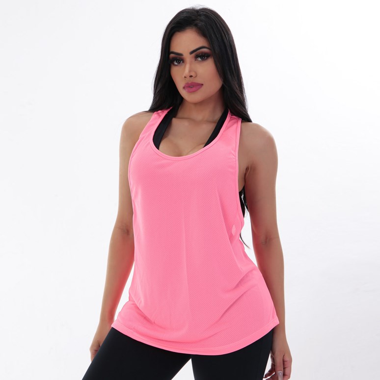 Camiseta Fitness Rosa Neon Cavada em Dry Fit | Ref: 3.3.2165-39