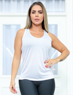 Camiseta Regata Feminina de Academia em Dry Fit Branco | Ref: 3.3.2557