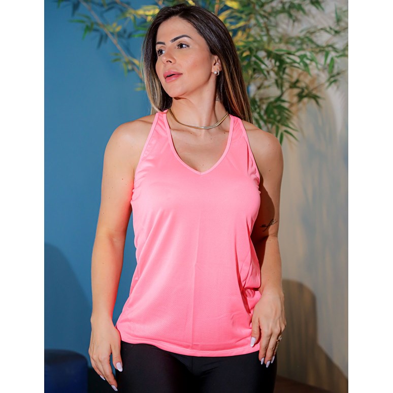 Camiseta Regata Rosa Neon Fitness em Dry Fit | Ref: 3.3.2557-39