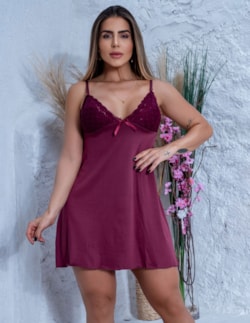 Camisola Feminina em Microfibra e Renda Linha Noite Sensual