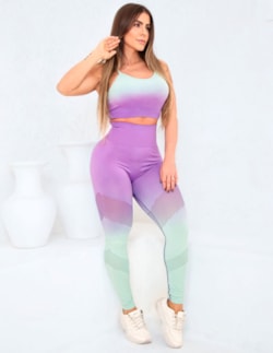 Conjunto Empina Bumbum Seamless Poliamida Degradê Colorido Sem Costura