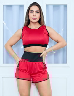 Conjunto Esportivo em Dry Fit Feminino Short Running com Bolsos e Crop