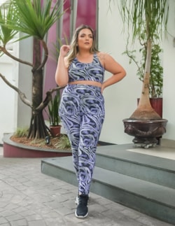 Conjunto Feminino com Calça Cós Alto e Top Estampado Plus Size | Ref: