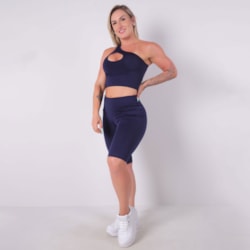 Conjunto Feminino Cropped com Bojo e Bermuda Ciclista Azul Marinho | R