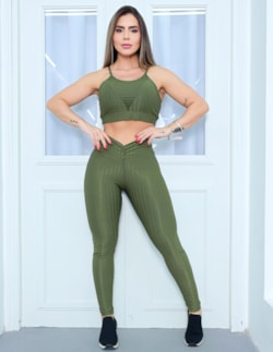 Conjunto Feminino de Poliamida Zig com Top e Calça Empina Bumbum para