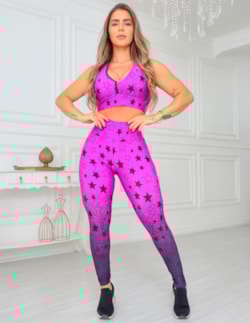 Conjunto Feminino Degrade Calça Legging e Top Academia Fitness FItmoda