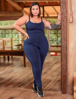 Conjunto Feminino Fitness Plus Size com Calça e Cropped sem Bojo