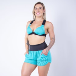 Conjunto Fitness em Dry Fit Verde com Top e Shortinho com Bolsos | Ref