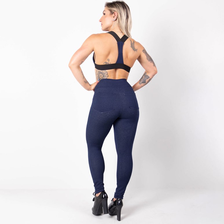Conjunto Fitness Fake Jeans em Viscose Calça com Bolso e Top | Ref: 6.6.0104-3146