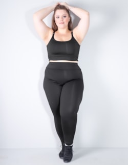 Conjunto Fitness Plus Size Preto com Calça e Cropped sem Bojo | Ref: 8