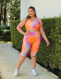 Conjunto Plus Size Estampado com Bermuda Ciclista e Top sem Bojo | Ref