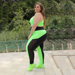 Conjunto Plus Size verde Neon e Preto com Calça e Cropped | Ref: 8.8.0