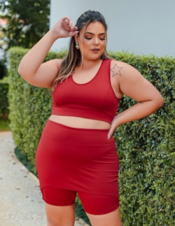 Conjunto Plus Size Vinho com Bermuda Tapa Bumbum e Top sem Bojo | Ref: