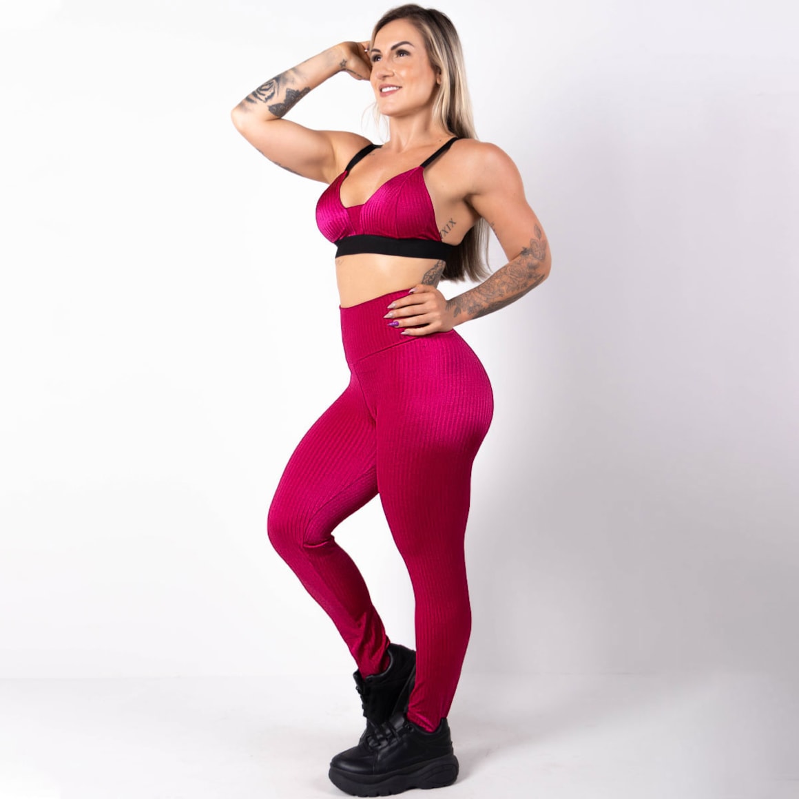Conjunto Uva em Poliamida Texturizada Calça Cintura Alta e Top | Ref: