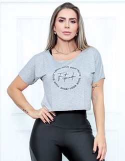Cropped Camiseta Feminina Com Manguinhas e Estampa - MOVE YOUR BODY