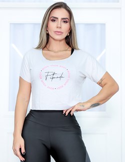 Cropped Camiseta Feminina com Manguinhas e Estampa - MOVE YOUR BODY