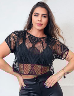 Cropped Camiseta Feminino em Tela Furadinha Luxo para Academia