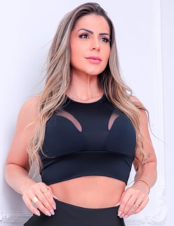 Cropped Feminino com Bojo e Recortes em Tule | Ref: 4.4.4093-01