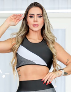 Cropped Feminino com Recorte Colorido sem Bojo Academia