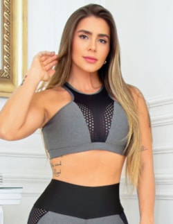 Cropped Feminino para Academia com Tela de Poliamida sem Bojo