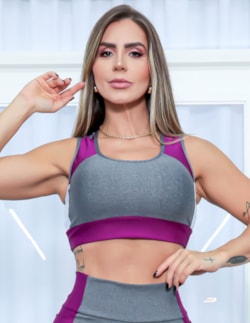 Cropped Feminino sem Bojo com Recorte Colorido Fitness