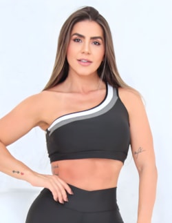 Cropped Fitness com Recorte Colorido Ombro Só sem Bojo