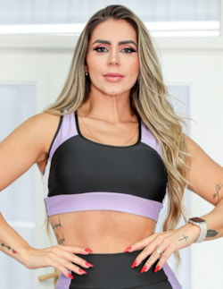 Cropped Fitness com Recorte Colorido sem Bojo