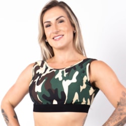 Cropped Fitness Feminino sem Bojo com Estampa Camuflada | Ref: 4.4.441