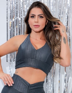 Cropped Fitness Grafite em Cirrê 3D com Bojo Removível | Ref: 3.3.2559